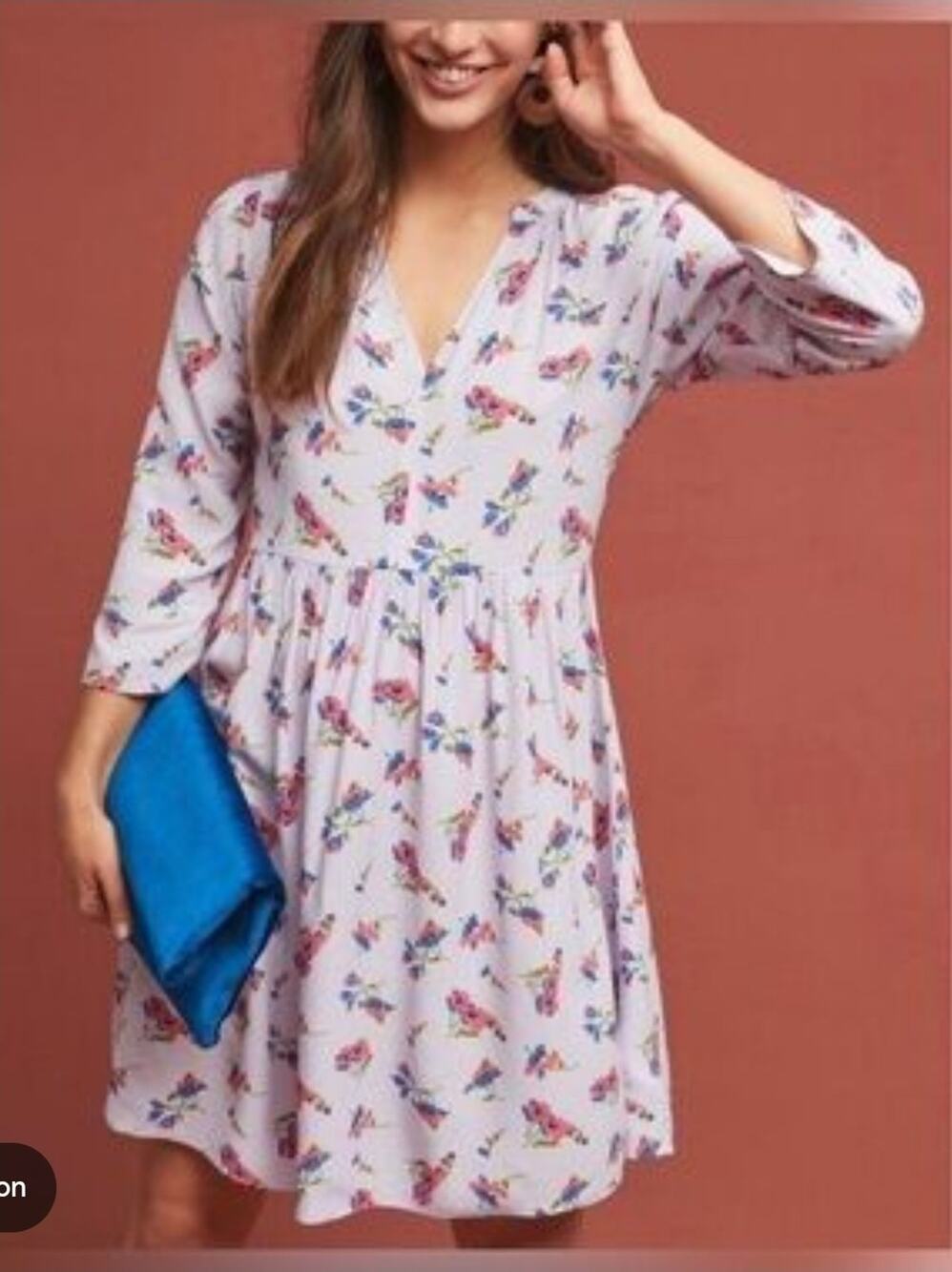 Anthropologie Maeve Scenic Purple Floral Mini Dress Small